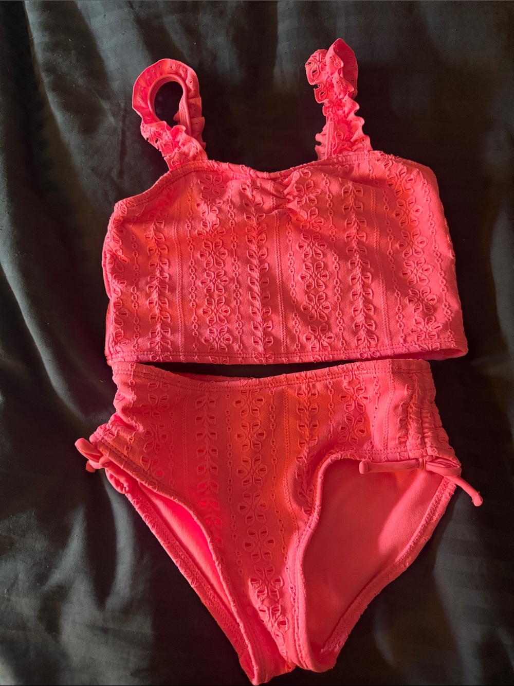 Neon Pink Eyelet Two-Piece Swim Set